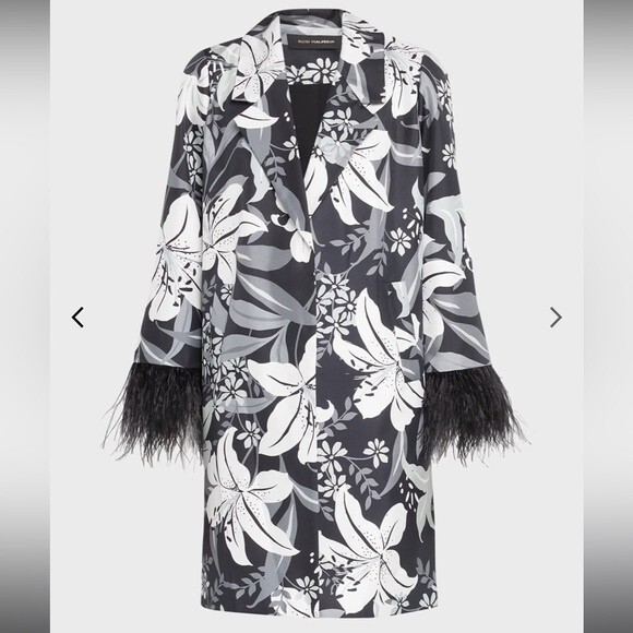 NEW Kobi Halperin Logan Feather-Trim Floral-Print Silk Coat Size XS NWT - Picture 2 of 6